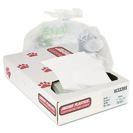 Jaguar Plastics Industrial Strength Commercial Trash Bags, 33gal, .9mil, White, 100/Carton