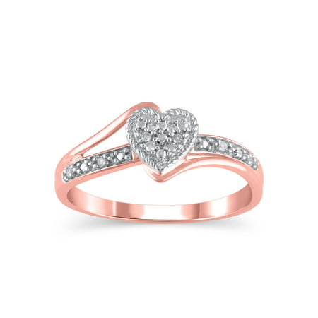 Diamond Accent (I3 clarity, J-K color) Hold My Hand Diamond Heart Promise Ring in 10K Pink Gold, Size 8
