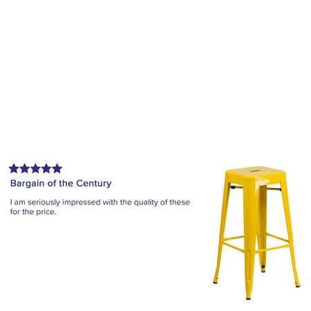 Flash Furniture Commercial Grade 30" High Backless Yellow Metal Indoor-Outdoor Barstool with Square Seat, Yellow, 17" x 17" x 30"