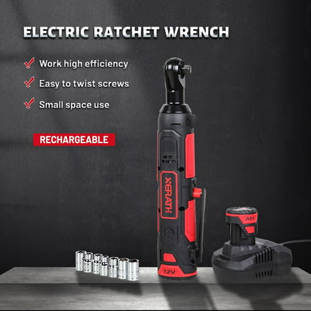 XERATH Cordless Electric Wrench 3/8" Ratchet Set Angle Drill Screwdriver Wrench Tools with 2 x 2000mAh Battery Charger Kit