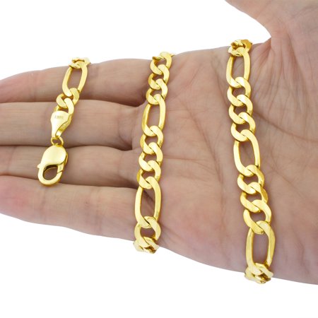 Nuragold 10k Yellow Gold 9mm Figaro Chain Link Bracelet, Mens Jewelry Lobster Clasp 8" 8.5" 9"