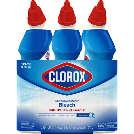 Clorox Toilet Bowl Cleaner with Bleach, Rain Clean - 24 Ounces, 3 Pack