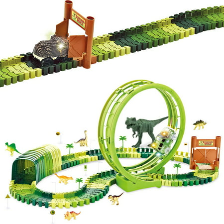 Dinosaur Track Toy for Kids Set 96 PCS, Flexible Race Track Playset, 7 Dinosaurs, 1 Ferris Wheel (360), for Boys Girls Ages 3-12