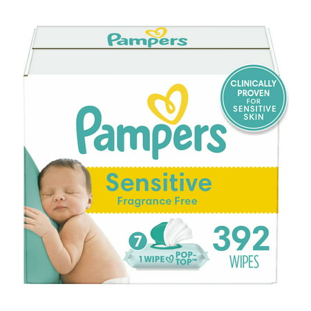 Pampers Baby Wipes, Sensitive, Perfume Free, 7X Pop-Top Packs, 392 Ct