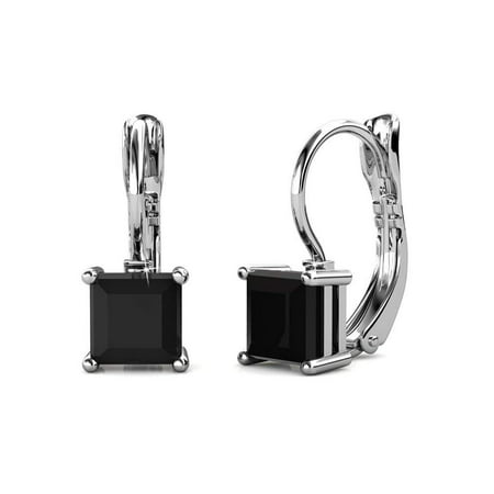 Cate & Chloe Samantha Sable 18k White Gold Drop Earrings with Black Swarovski Crystal, Women's Gold Plated Black Diamond Earrings, Dangle Earrings for Women, Wedding Anniversary - MSRP $119