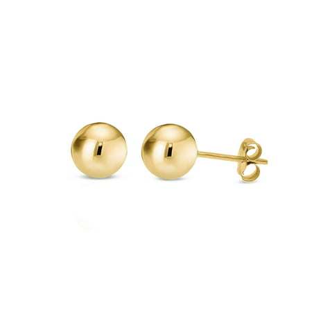 14K Yellow Gold Filled Round Ball Stud Earrings Pushback 8mm