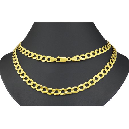 Nuragold 10k Yellow Gold 7mm Solid Cuban Curb Link Chain Pendant Necklace, Mens Jewelry with Lobster Clasp 20" - 30"