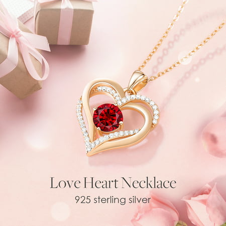 CDE 925 Sterling Silver Heart Birthstone Pendant Necklaces with 5A Cubic Zirconia, Necklaces for Women Girls Mom Wife Girlfriend, Jewelry Gifts for Christmas Birthday Anniversary Valentine's Day