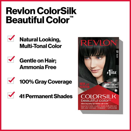 Revlon Colorsilk Beautiful Color, Permanent Hair Dye with Keratin, 100% Gray Coverage, Ammonia Free, 11 Soft BlackSoft Black,
