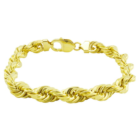 Nuragold 14k Yellow Gold 10mm Solid Rope Chain Diamond Cut Bracelet, Mens Jewelry Lobster Clasp 8" 8.5" 9"