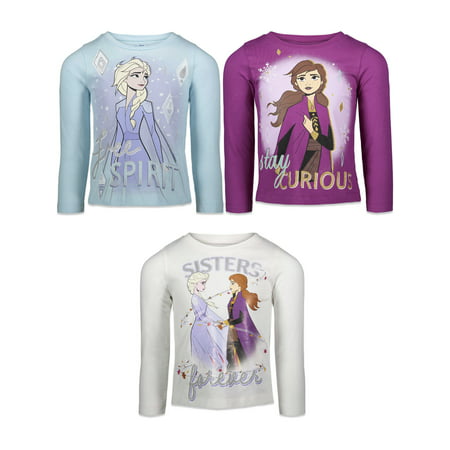 Disney Frozen Princess Anna Elsa Christmas Little Girls 3 Pack T-Shirts Blue / Purple / White 6-6X, Blue / purple / white, 6-6X