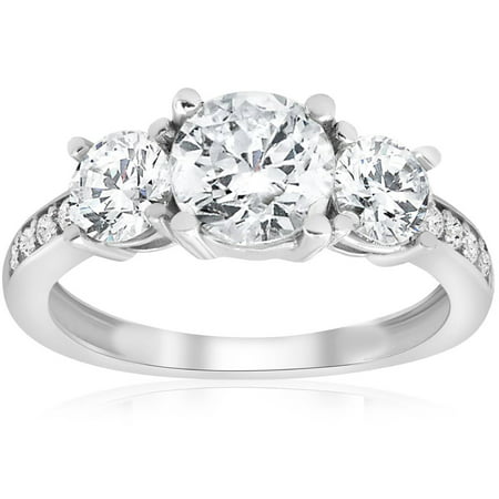 2 Ct TWD Three Stone Diamond Engagement Ring 14k White Gold Anniversary Band, White Gold, 6.5