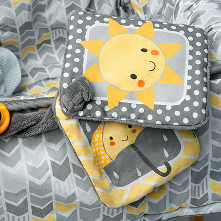 Boppy Shopping Cart and High Chair Cover | Sunshine Gray and Yellow Chevron with Sun Book Toy | 2-Point Safety Belt | Wipeable, Machine Washable | 6-48 monthsGray,