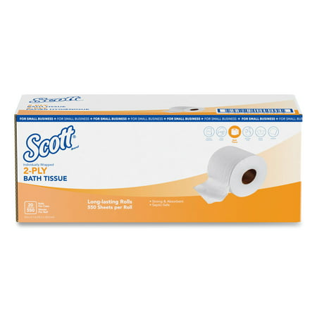 Scott Essential Standard Roll Bathroom Tissue, 2-Ply, White, 550 Sheets/Roll, 20 Rolls/Carton - KCC49182