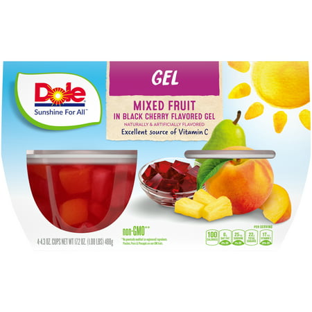 Dole Fruit Bowls Mixed Fruit in Black Cherry Gel, 4.3 Oz Bowls, 4 Cups of Fruit