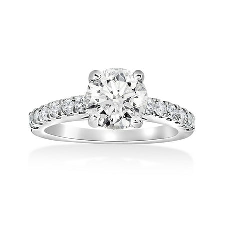 1 1/2 ct Diamond Solitaire With Accents Round Engagement Ring 14k White Gold, White Gold, 5.5