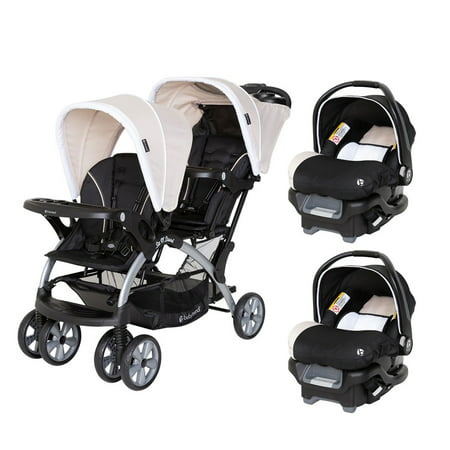 Baby Trend Sit N Stand Double Stroller with 2 Baby Trend Ally 35 Car SeatsKhaki,
