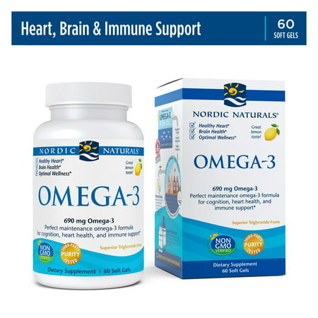 Nordic Naturals Omega-3 Softgels, Lemon, 690 mg, Fish Oil, 60 Ct, 60 Count (Pack of 1)