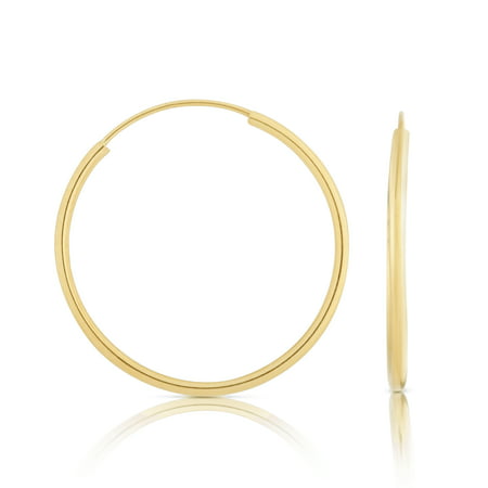 14k Yellow Gold Women's Endless Tube Hoop Earrings 1mm Thick x 25mm Diameter, 25mm (0.98") - 1mm Tube