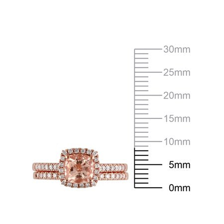 3/8 Carat T.W. (I2 clarity, H-I color) Brilliance Fine Jewelry Cushion cut Morganite and Diamond Bridal set in 10kt Pink Gold, Size 8Pink,