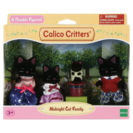 Calico Critters Midnight Cat Family, Set of 4 Collectible Doll Figures