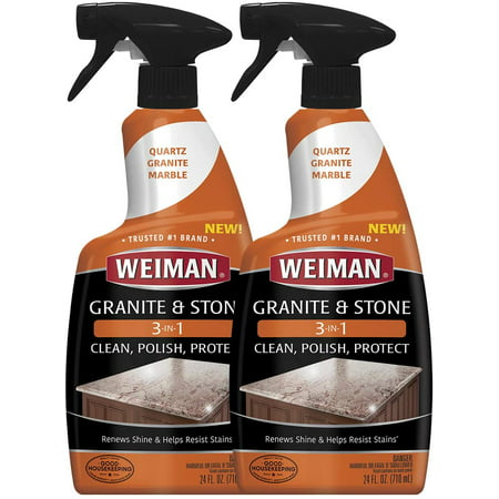 Weiman Granite Cleaner Polish and Protect 3 in 1 - 2 Pack - Streak-Free, pH Neutral Formula for Daily Use on Interior and Exterior Natural Stone