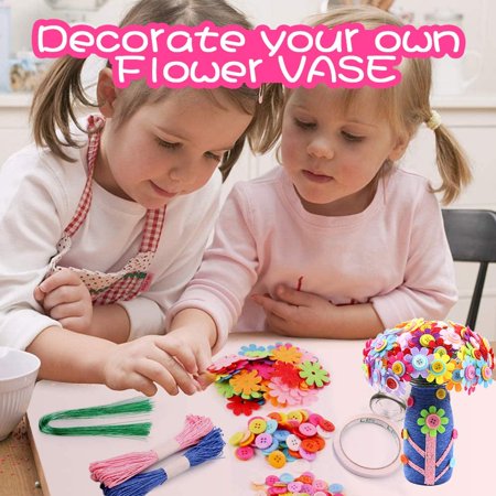 POINTERTECK Flower Craft Kit for Kids - Arts and Crafts, Make Your Own Bouquet with Buttons and Petal Flowers, Fun Vase Art Toy Project for Children, DIY Activity Gifts for Girls Boys Age 3+ Year OldSims Azalea,