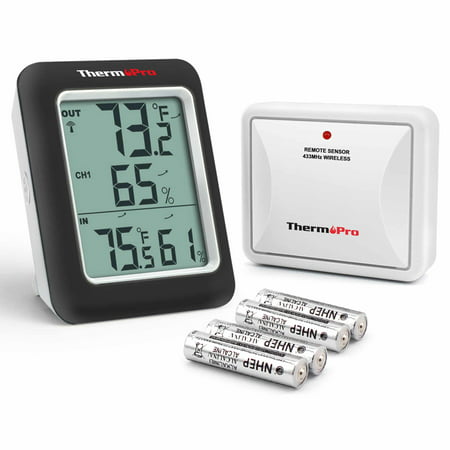 ThermoPro TP60SW Digital Hygrometer Indoor Outdoor Thermometer Wireless Temperature and Humidity Gauge Monitor Room Thermometer with 200ft/60m Range Humidity Meter, Black