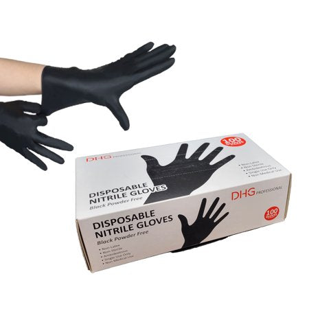 Latex Free Powder Free Black Nitrile Disposable Gloves, Food Handling, Cleaning Gloves Size L 100 Count, L