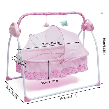 OUKANING Electric Baby Crib Cradle Music Auto Swing Rocking Cot Sleeping Bed Pink +timer