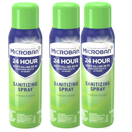 Microban 24 Hour Disinfectant Sanitizing Spray, Fresh Scent, 15 fl oz, Pack of 3