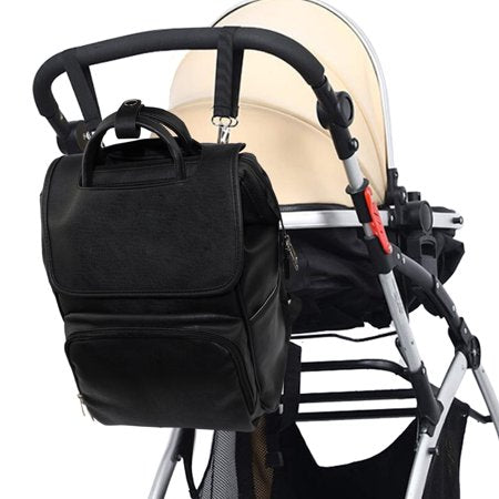 EZGO Large PU Leather Baby Diaper Bag Backpack Maternity Nappy Backpack Changing Pad Bags Black ColorBlack 2,