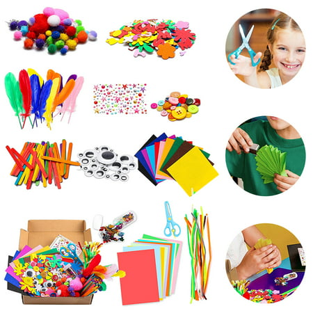 Jytue 1000PCS DIY Art Craft Kit Craft Art Supply Set Creative Arts and Crafts Kit Included Pipe Cleaners Feather Foam Flowers Letters Sticker Popsicle Sticks Scissors