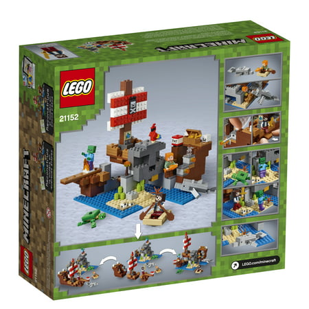 LEGO Minecraft The Pirate Ship Adventure 21152 Pirate Ship Boat Shark Treasure Chest Building Toy Kit (386 Pieces)