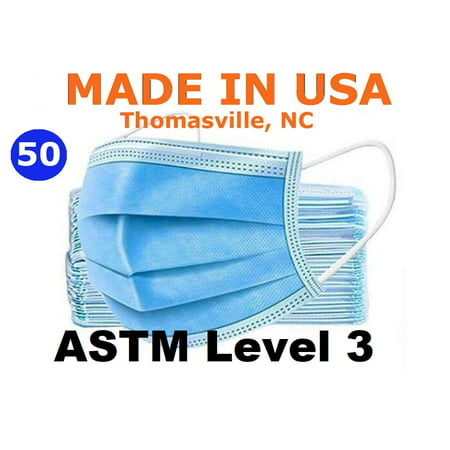 GSM Disposable Face Mask, Made in USA, 50/ Box, Ear Loops, Nose Pin, Soft