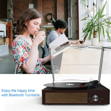 DIGITNOW Bluetooth Record Player Belt-Driven 3-Speed Turntable Built-in Stereo Speakers-BrownBrown,