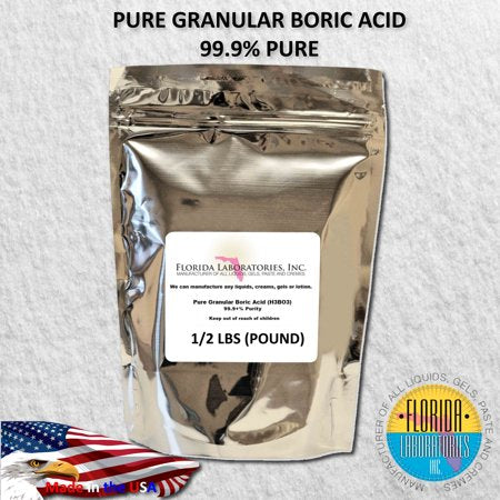 99.9% Pure Fine Granular Powder Boric Acid, Half Pound, 1/2 Lbs, Create Your Own Solution