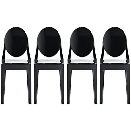 Homelala Set of 4 Stackable Mid Century Modern Black Ghost Side Chairs Dining Room Victoria Transparent Crystal Polycarbonate Plastic Acrylic No Arms Molded Accent Living Desk Office Guest Small SpaceBlack,