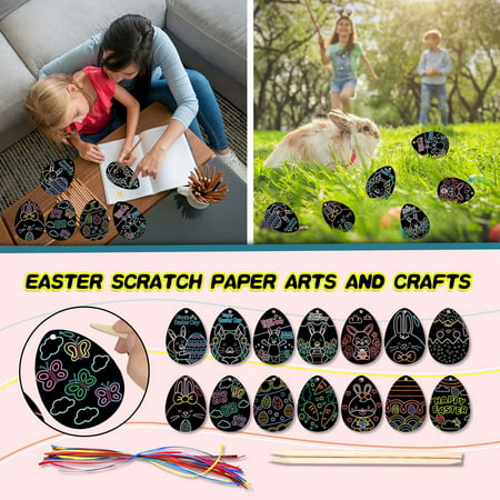 VALSEEL Easter Scratch Paper Arts and Crafts for Kids 30 Pcs Scratch Art Set SuppliesA,