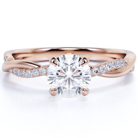 1 Carat infinity Round cut Moissanite Engagement Ring in 18k Rose Gold Over Silver, 7