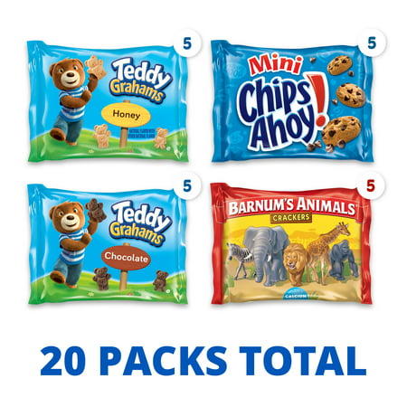 Nabisco Fun Shapes Variety Pack Barnum's Animal Crackers, Teddy Grahams & CHIPS AHOY!, 20 Snack Packs
