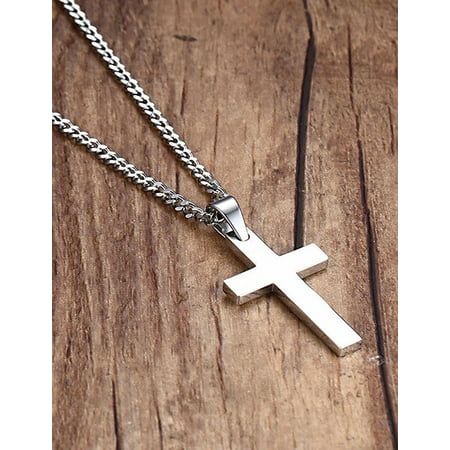 Stainless Steel Cross Pendant Chain Necklace for Men Women Jewelry Gift HFON, Gray, 01