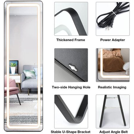 Depuley 63" x 20" Dimmable Full Length Vanity Mirrors with light, Standing Hanging Leaning Against Floor Mirrors, LED Wall-Mounted Hollywood Style Dressing Black