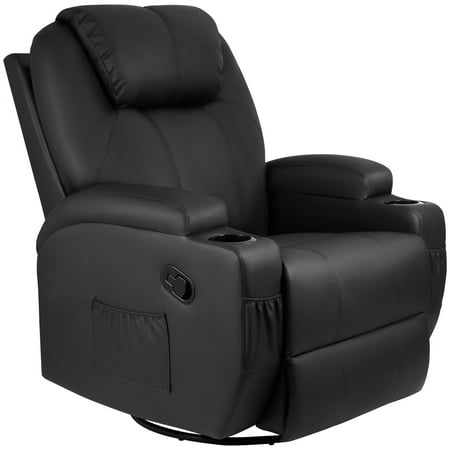 Homall Heated Swivel Rocking Recliner Chair Massage PU Leather 360? Swivel Rocker Recliner Living Room Chair Home Theater Seating Heated,Pu Leather Black, Black