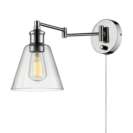 Globe Electric LeClair 1-Light Chrome Plug-In or Hardwire Industrial Wall Sconce, 65704Silver,