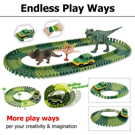 Dinosaur Race Track Toys 144pcs Flexible Tracks Playset Toy Car Hanging Bridge Dinosaurs Toys Perfect Toy Gifts for Kids