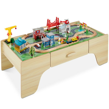 Best Choice Products 35-Piece Train Table, Large Multipurpose Wooden Playset for Children w/ Reversible Table Top