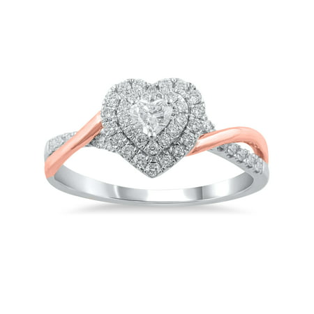 1/2 Carat T.W. (I2 clarity, H-I color) Brilliance Fine Jewelry Heart Shaped Diamond Engagement Ring in 10kt White & Rose Gold, Size 7Pink,