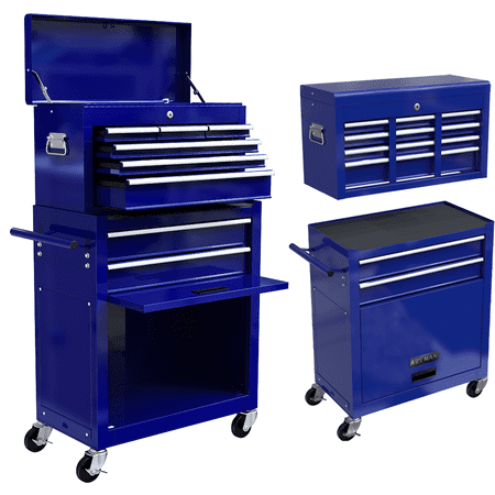 8-Drawer Tool Chest High Capacity Rolling Tool Chest with Wheels and Drawers Rolling Tool Box with Lock, Removable Tool Cabinet Storage for Warehouse Garage Workshop, Blue, Blue