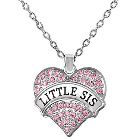 Girls Stockings Stuffer Gifts, Big Sis & Lil Sis Heart Necklace Set, 2 Sister Necklaces, Big & Little Sisters Jewelry Set for Girls, Teens, Kids, Women (Pastel Pink)